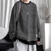Hearujoy Long Sleeved T-shirt Men's Hong Kong Style Trend Ins Loose T-shirt Striped Sweatshirt Base Shirt Men's Top Coat